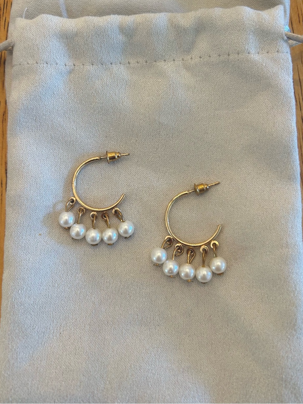 Gold Hoop Earrings with White Pearl Drops